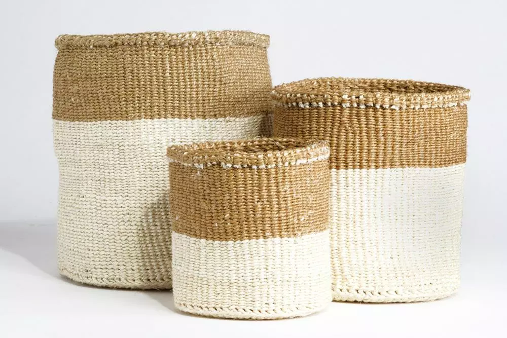 Swahili African Modern Dual Tone Sisal Basket Set Home Goods 1 Swahili African Modern Dual Tone Sisal Basket Set Home Goods