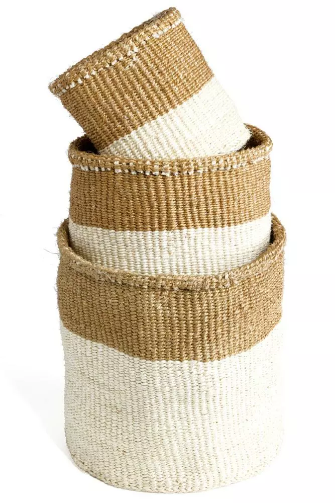 Swahili African Modern Dual Tone Sisal Basket Set Home Goods 3 Swahili African Modern Dual Tone Sisal Basket Set Home Goods