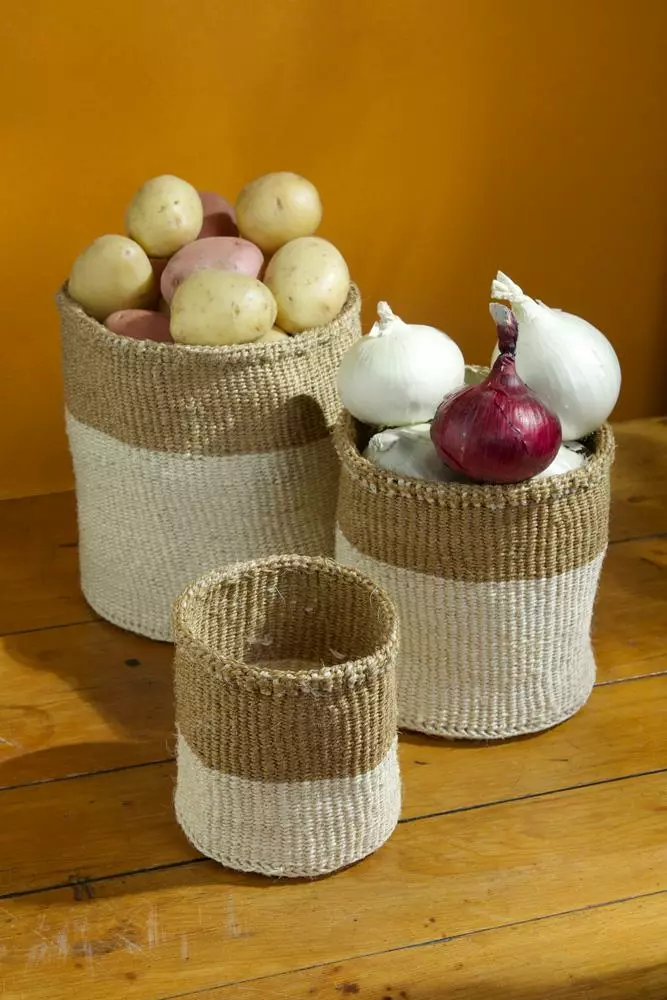 Swahili African Modern Dual Tone Sisal Basket Set Home Goods 2 Swahili African Modern Dual Tone Sisal Basket Set Home Goods