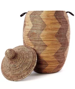 Swahili African Modern Extra Large Black And Gold ZigZag Hamper Home Goods