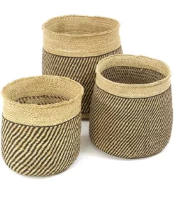 Swahili African Modern Iringa Baskets - Black Diagonal Stripes Home Goods