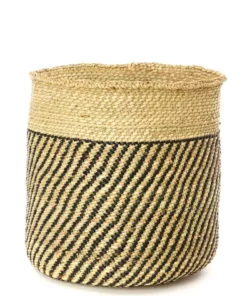 Swahili African Modern Iringa Baskets - Black Diagonal Stripes Home Goods