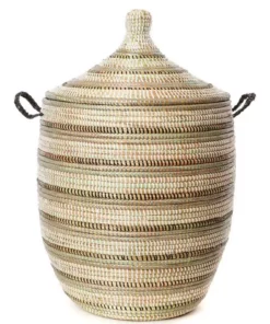 Swahili African Modern Medium Black, Silver + White Striped Laundry Hamper