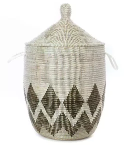 Swahili African Modern Medium Gem Border Laundry Hamper Basket Home Goods