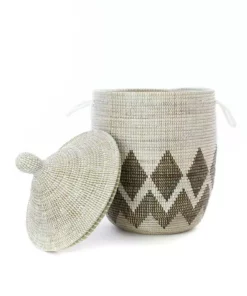 Swahili African Modern Medium Gem Border Laundry Hamper Basket Home Goods