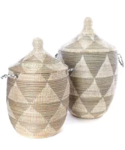 Swahili African Modern Medium Silver Triangle Laundry Hamper