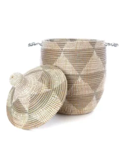 Swahili African Modern Medium Silver Triangle Laundry Hamper