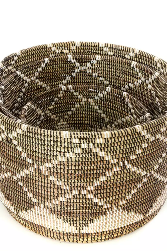 Swahili African Modern Home Goods Diamond Nesting Basket Set 3 Swahili African Modern Home Goods Diamond Nesting Basket Set