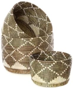 Swahili African Modern Home Goods Diamond Nesting Basket Set