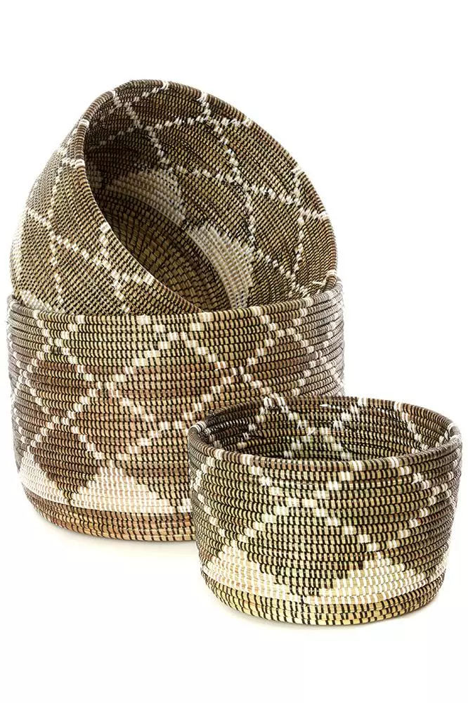 Swahili African Modern Home Goods Diamond Nesting Basket Set 1 Swahili African Modern Home Goods Diamond Nesting Basket Set