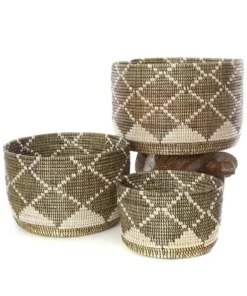 Swahili African Modern Home Goods Diamond Nesting Basket Set