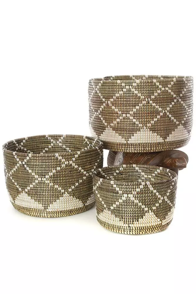 Swahili African Modern Home Goods Diamond Nesting Basket Set 2 Swahili African Modern Home Goods Diamond Nesting Basket Set