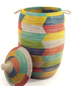 Swahili African Modern Rainbow Herringbone Storage Basket