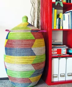 Swahili African Modern Rainbow Herringbone Storage Basket