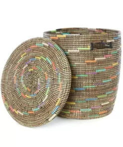 Swahili African Modern Sable Swirl Flat Lid Storage Basket Home Goods