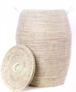 Swahili African Modern Senegalese Tall White Bongo Hamper Basket Best Sellers