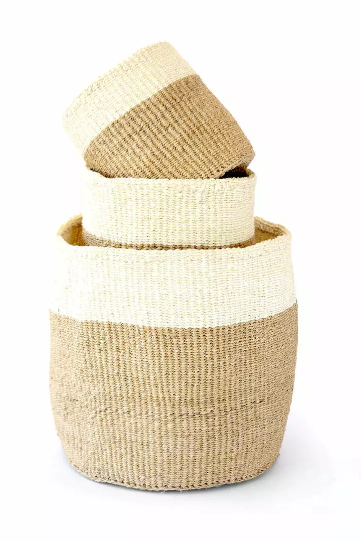 Swahili African Modern Home Goods Beige And Cream Sisal Nesting Basket Set 2 Swahili African Modern Home Goods Beige And Cream Sisal Nesting Basket Set