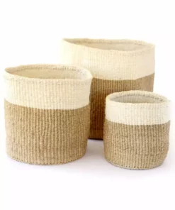 Swahili African Modern Home Goods Beige And Cream Sisal Nesting Basket Set