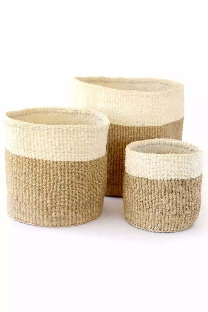 Swahili African Modern Home Goods Beige And Cream Sisal Nesting Basket Set 1 Swahili African Modern Home Goods Beige And Cream Sisal Nesting Basket Set