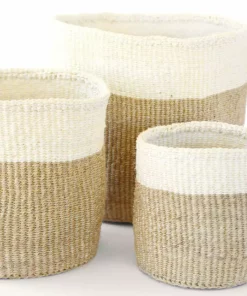 Swahili African Modern Home Goods Beige And Cream Sisal Nesting Basket Set 5 Swahili African Modern Home Goods Beige And Cream Sisal Nesting Basket Set