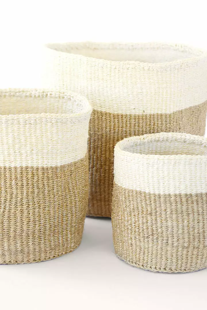 Swahili African Modern Home Goods Beige And Cream Sisal Nesting Basket Set 3 Swahili African Modern Home Goods Beige And Cream Sisal Nesting Basket Set