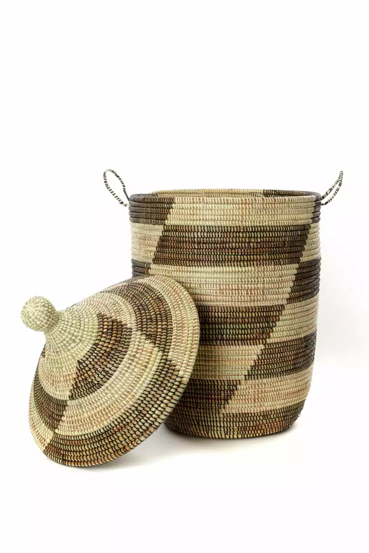 Swahili African Modern Black And Beige Mixed Pattern Hamper Set 5 Swahili African Modern Black And Beige Mixed Pattern Hamper Set