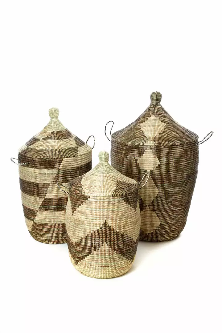 Swahili African Modern Black And Beige Mixed Pattern Hamper Set 1 Swahili African Modern Black And Beige Mixed Pattern Hamper Set