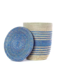Swahili African Modern Home Goods Blue Ebb + Flow Striped Hamper Set