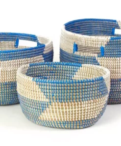 Swahili African Modern Set Of Three Blue Herringbone Sewing Baskets Home Goods 6 Swahili African Modern Set Of Three Blue Herringbone Sewing Baskets Home Goods