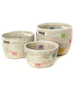 Swahili African Modern Home Goods Set Of Three Prismatic Pixels Sewing Baskets