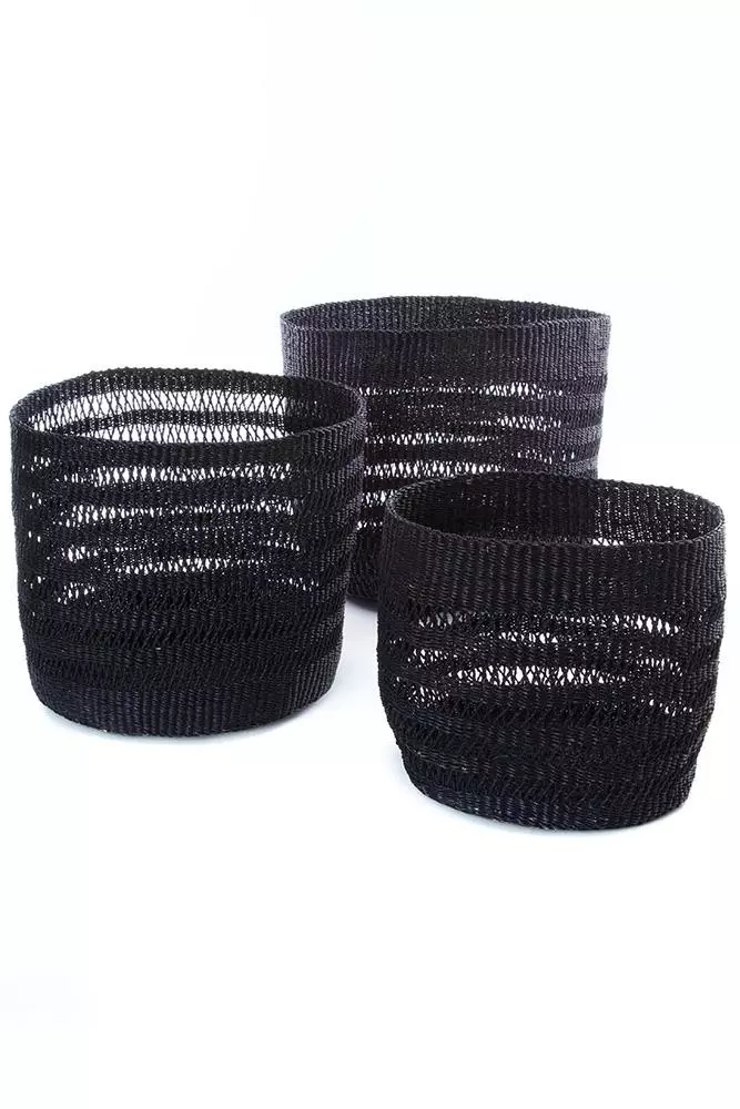 Swahili African Modern Raven Veta Vera Lace Weave Basket Bins Set Home Goods 1 Swahili African Modern Raven Veta Vera Lace Weave Basket Bins Set Home Goods