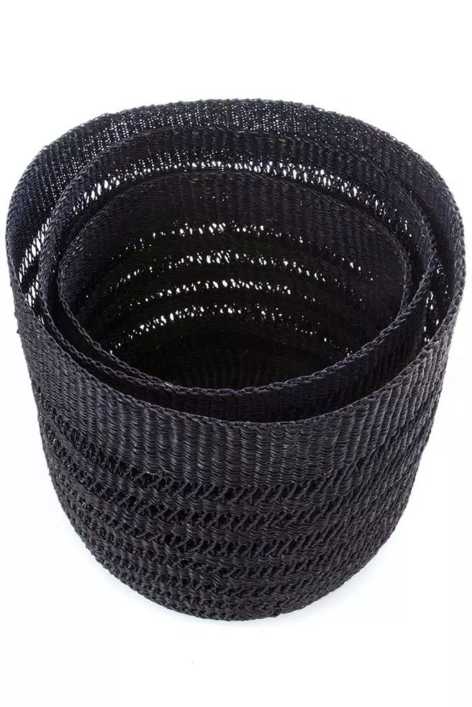 Swahili African Modern Raven Veta Vera Lace Weave Basket Bins Set Home Goods 4 Swahili African Modern Raven Veta Vera Lace Weave Basket Bins Set Home Goods