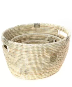 Swahili African Modern Set Of Three White Nesting Baskets 6 Swahili African Modern Set Of Three White Nesting Baskets