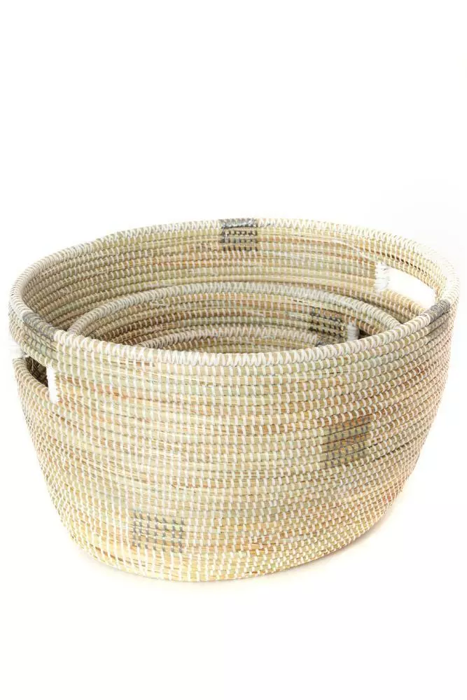 Swahili African Modern Set Of Three White Nesting Baskets 3 Swahili African Modern Set Of Three White Nesting Baskets