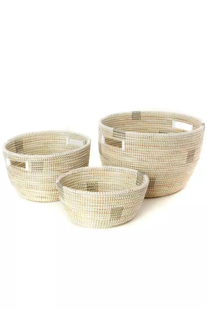 Swahili African Modern Set Of Three White Nesting Baskets 1 Swahili African Modern Set Of Three White Nesting Baskets