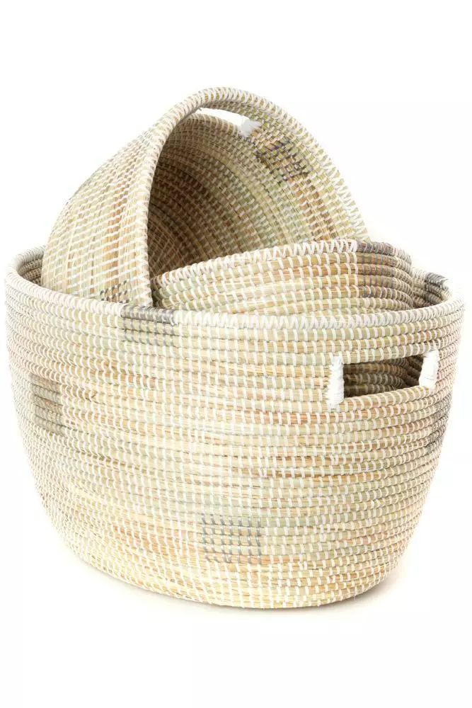 Swahili African Modern Set Of Three White Nesting Baskets 2 Swahili African Modern Set Of Three White Nesting Baskets