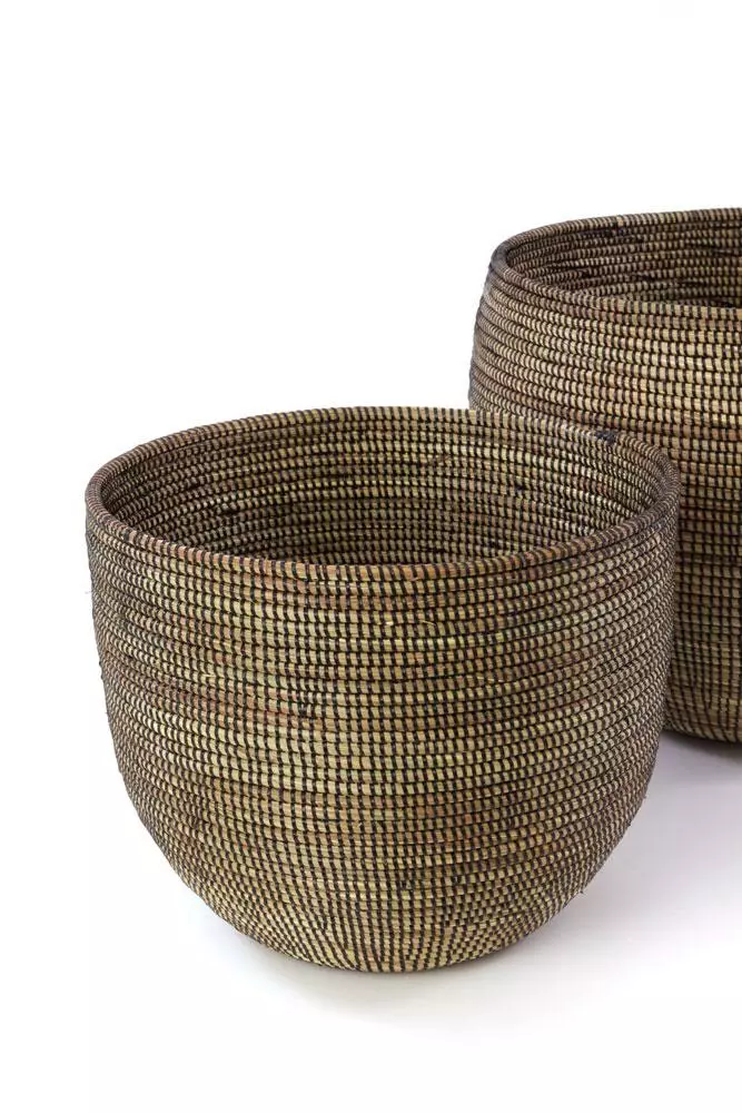 Swahili African Modern Home Goods Black Deep Nesting Basket Set 2 Swahili African Modern Home Goods Black Deep Nesting Basket Set