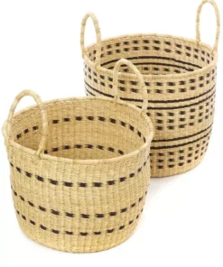 Swahili African Modern Raven Flecked Elephant Grass Baskets Set