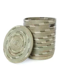 Swahili African Modern Silver Swirl Flat Lid Storage Basket Home Goods