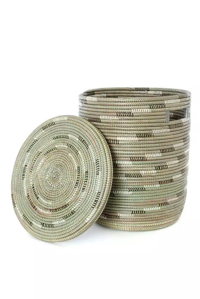 Swahili African Modern Silver Swirl Flat Lid Storage Basket Home Goods 2 Swahili African Modern Silver Swirl Flat Lid Storage Basket Home Goods