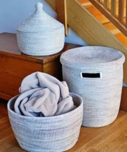Swahili African Modern Solid White Knitting Basket Home Goods