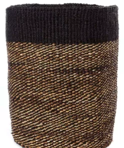 Swahili African Modern Tall Black Sisal And Banana Fiber Twill Basket Home Goods