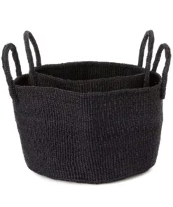 Swahili African Modern Usiku Sisal Kamba Floor Basket - Black Home Goods