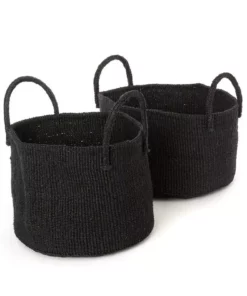 Swahili African Modern Usiku Sisal Kamba Floor Basket - Black Home Goods