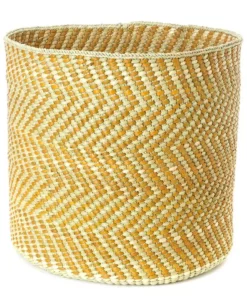 Swahili African Modern Yellow And Natural Maila Milulu Reed Basket