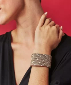 Swahili Coast Design Chevron Silver Beaded Leather Cuff Jewelry