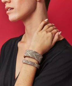 Swahili Coast Design Chevron Silver Beaded Leather Cuff Jewelry