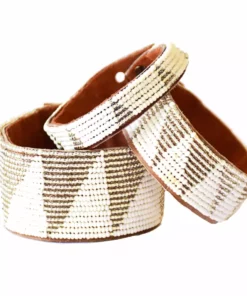Swahili Coast Design Tri Silver Beaded Leather Cuff Jewelry