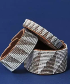 Swahili Coast Design Tri Silver Beaded Leather Cuff Jewelry
