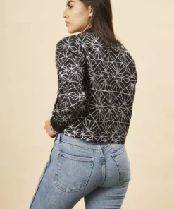 Symbology Art Deco Modal Bomber Jacket - Black + Silver Best Sellers